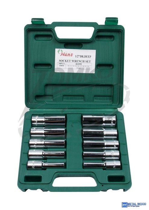 040103-0052 HANS 1/2" hosszú dugókulcsfej készlet 10r. 10-24x76mm CrV 4610MB - Image 1