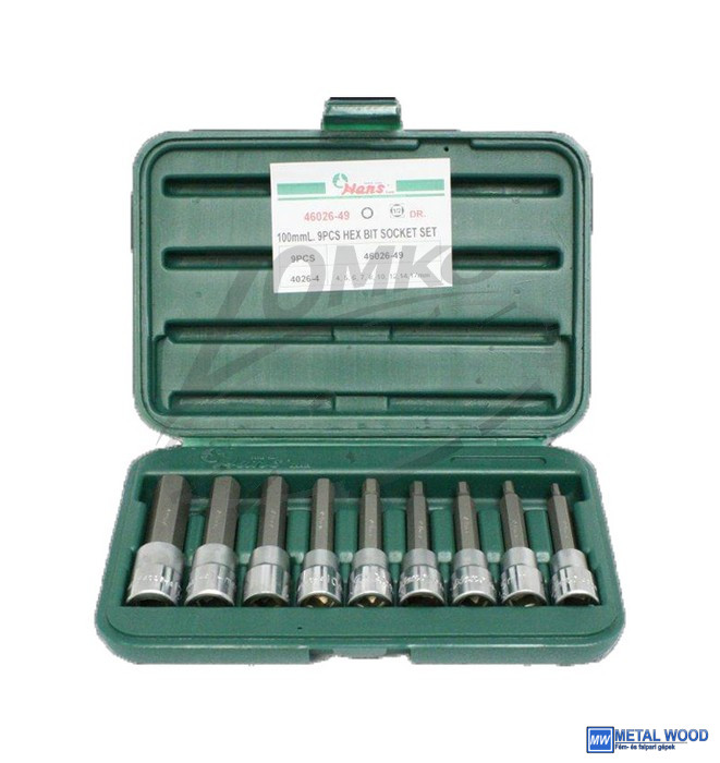 040103-0674 HANS 1/2" imbusz hosszú bit-dugókulcsfej készlet 9r. SW4-SW17 46026-49 - Image 1