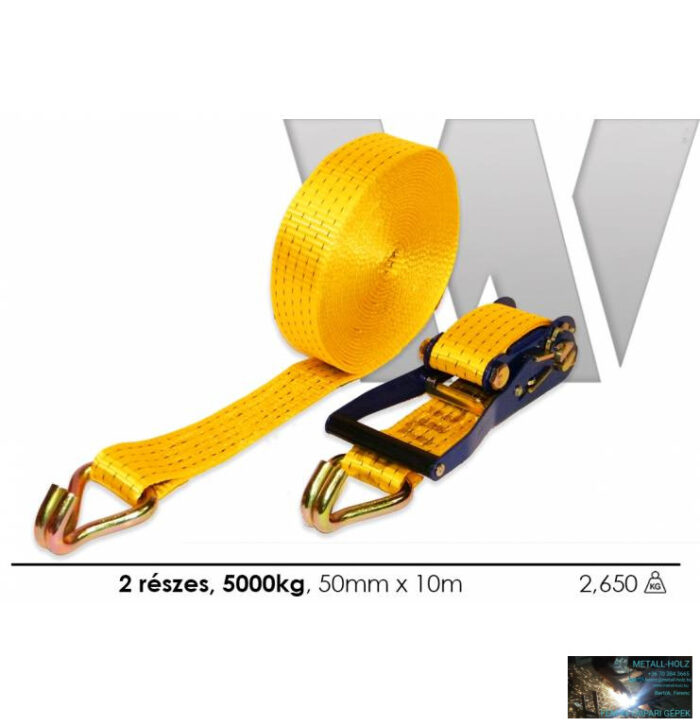 1422510 WKR-Rakományrögzítő csúcsos horoggal, két részes, 10mx50mm 5000kg-ig,citromsárga - Image 1