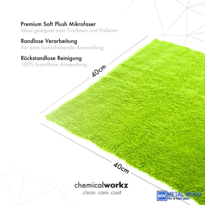 ChemicalWorkz Zöld Szegélymentes Puha Prémium Törlőkendő 500GSM 40×40 Zöld - Image 2