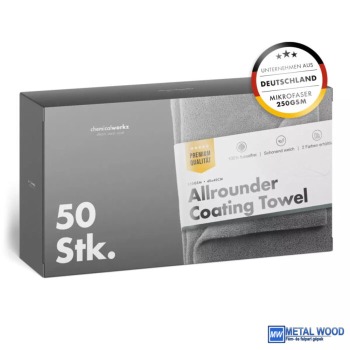 4251651844543 Chemicalworkz Mikroszálas Törlőkendő 250GSM Szürke 40×40cm 50db Allrounder Coating Towel - Image 1