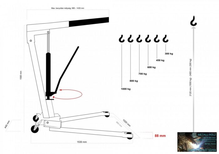 COMPAC Hydraulik CC 10 összecsukható motorkiemelő zsiráf, extra alacsony, 1 t - Image 2