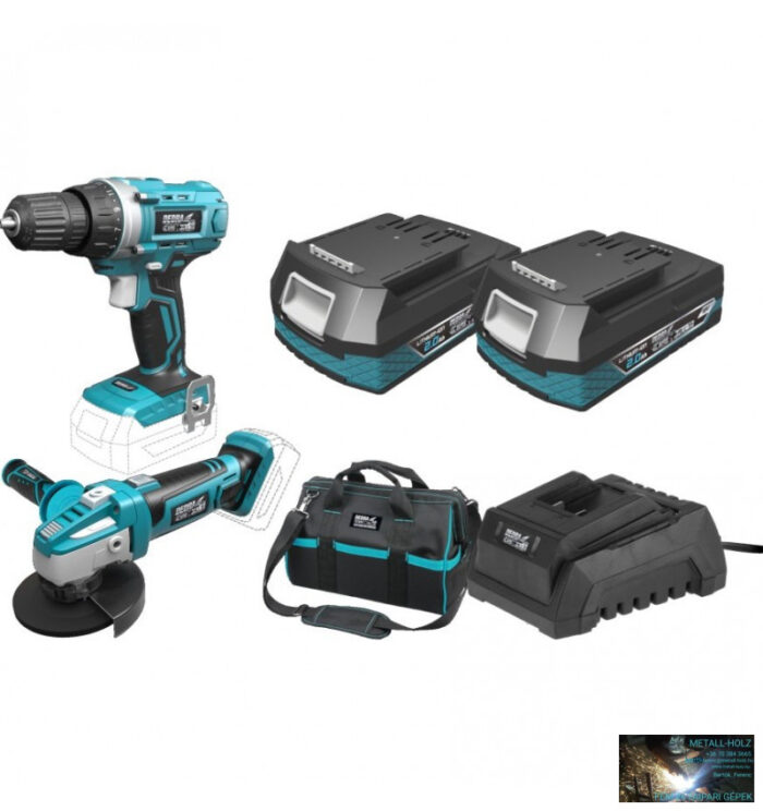 Dedra akkumulátoros sarokcsiszoló + fúró-csavarozó 18 V készlet (akku + töltő + táska) + ajándék pótakkumulátor - Image 1