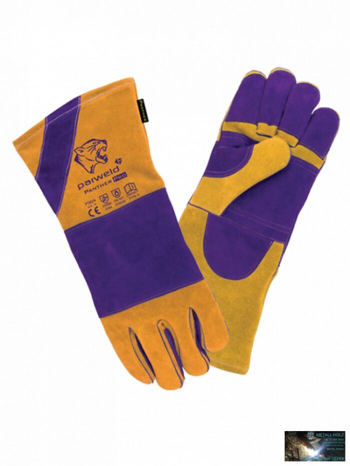 P3824 Panther-Pro MIG hegesztőkesztyű, extra hosszú-erős, marhabőr, 10-es, sárga/lila (10db/cs) - Image 1
