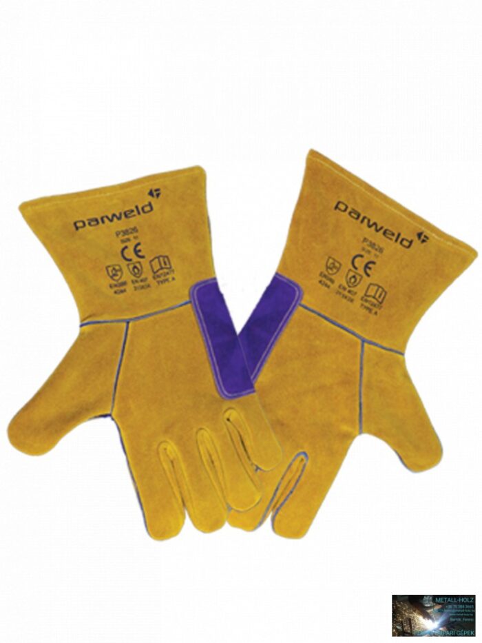 P3826 Panther MIG hegesztőkesztyű, megfordítható, marhabőr, 11-es, sárga/lila (jobbos/balos) - Image 1