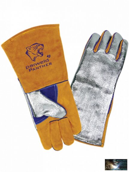 Panther ALU hátlapos MIG kesztyű, hosszú, erősített, marhabőr, sárga/lila (10 db/cs)