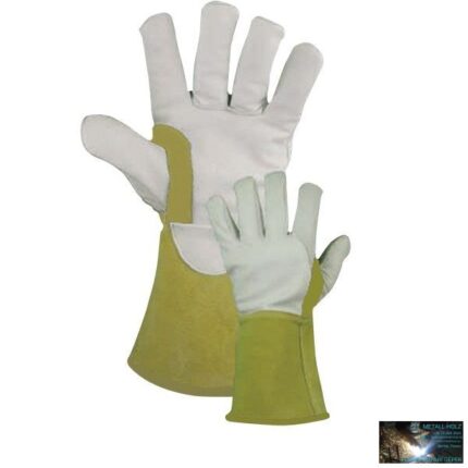 Panther prémium AWI kesztyű, erősített, impregnált kecske és borjúbőr, sárga/fehér (10 db/cs)