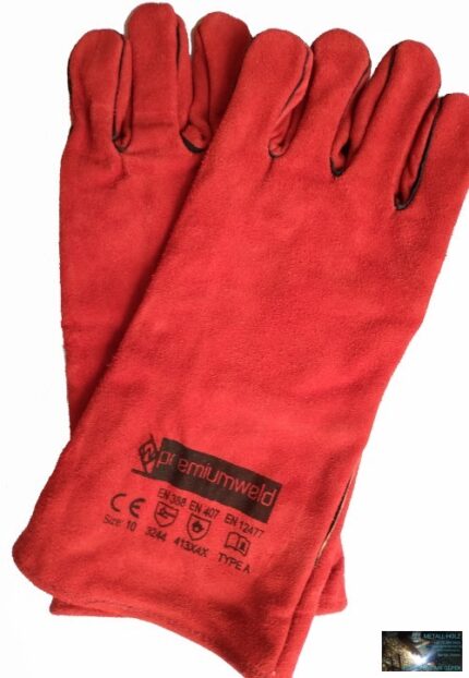 PWD MIG hegesztő kesztyű, hosszú, piros, marhabőr, kevlár varrás 10-es (10db/csomag) (60pár/karton)